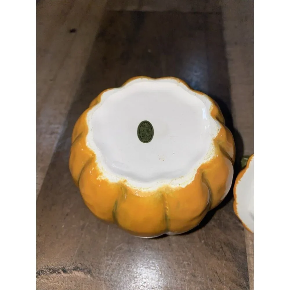 Autumn Fall Orange Pumpkin Gourd Leaves Sugar Bowl and‎ Creamer Set thanksgiving